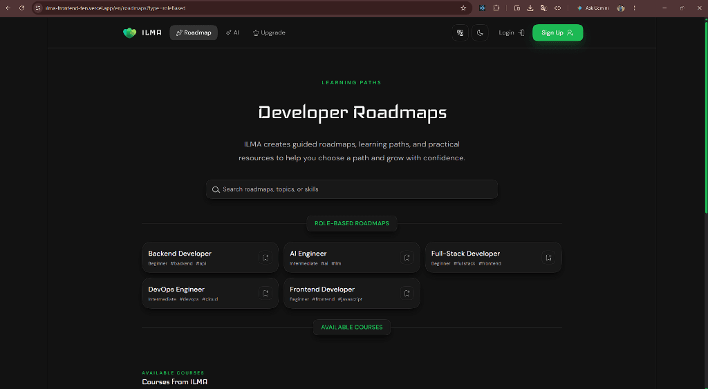 ILMA Learning Roadmap Platform screenshot